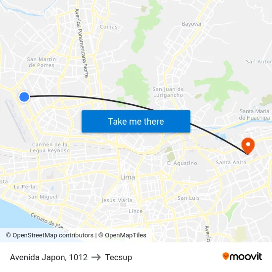 Avenida Japon, 1012 to Tecsup map