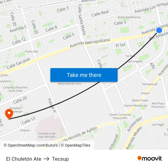 El Chuletón Ate to Tecsup map