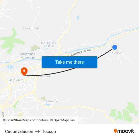 Circunvalación to Tecsup map