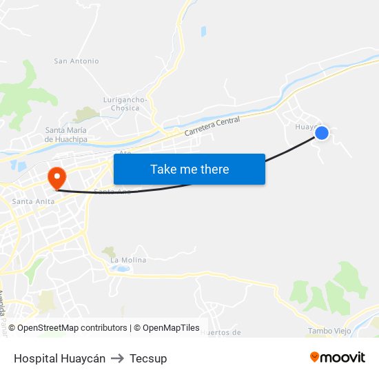 Hospital Huaycán to Tecsup map