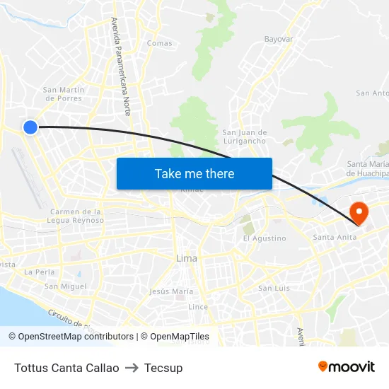 Tottus Canta Callao to Tecsup map