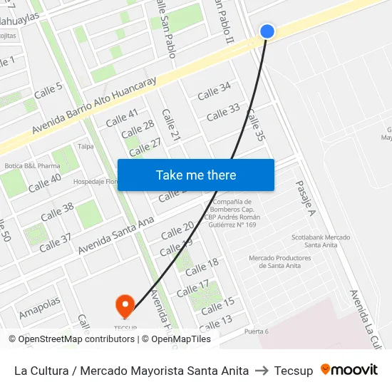 La Cultura / Mercado Mayorista Santa Anita to Tecsup map