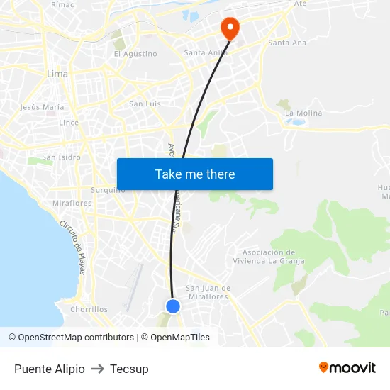 Puente Alipio to Tecsup map