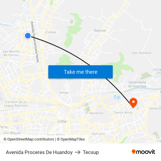 Avenida Proceres De Huandoy to Tecsup map