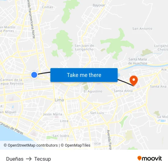 Dueñas to Tecsup map