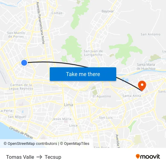 Tomas Valle to Tecsup map