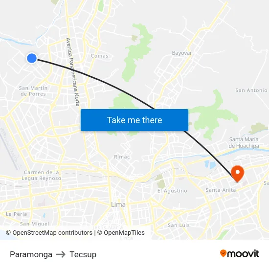 Paramonga to Tecsup map