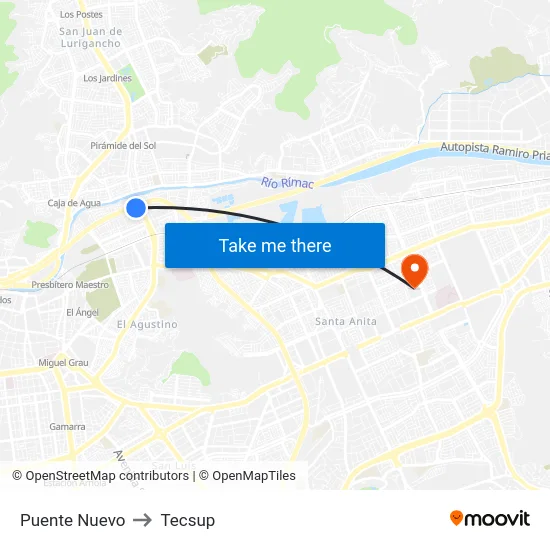 Puente Nuevo to Tecsup map