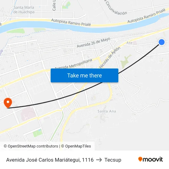 Universidad Cesar Vallejo Ate to Tecsup map