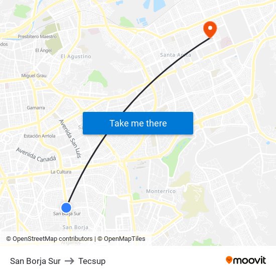 San Borja Sur to Tecsup map