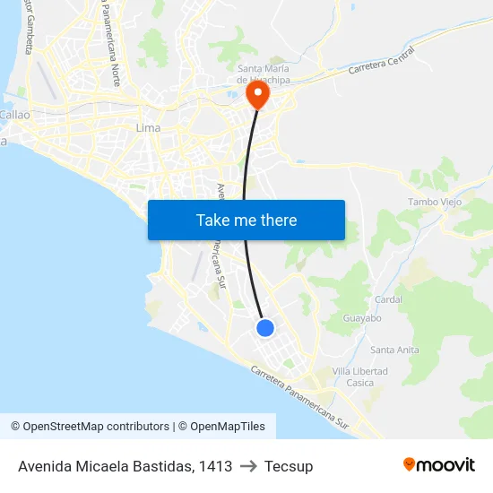 Avenida Micaela Bastidas, 1413 to Tecsup map