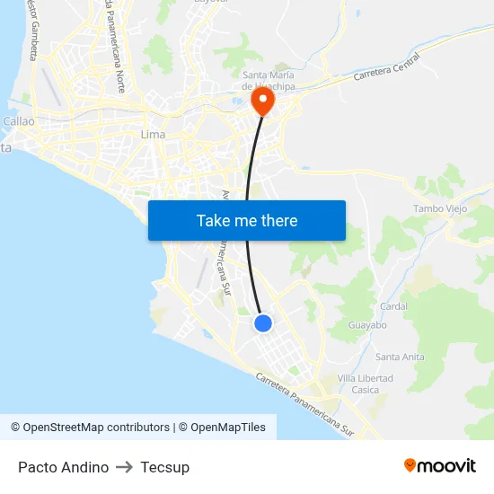 Pacto Andino to Tecsup map