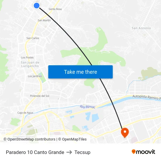 Paradero 10 Canto Grande to Tecsup map