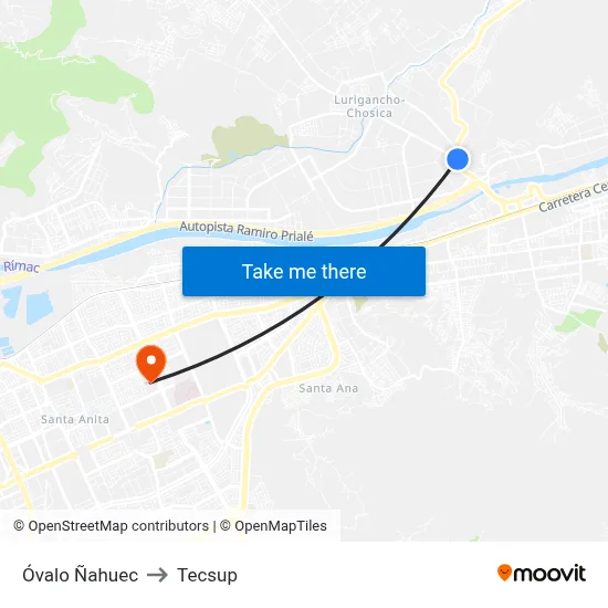 Óvalo Ñahuec to Tecsup map