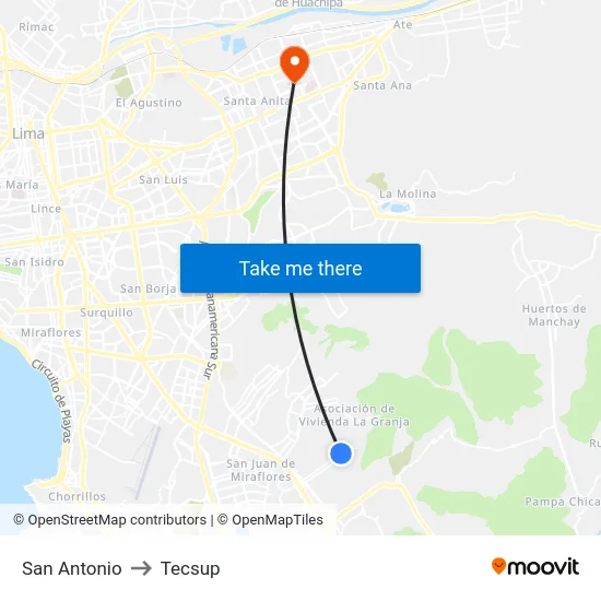 San Antonio to Tecsup map
