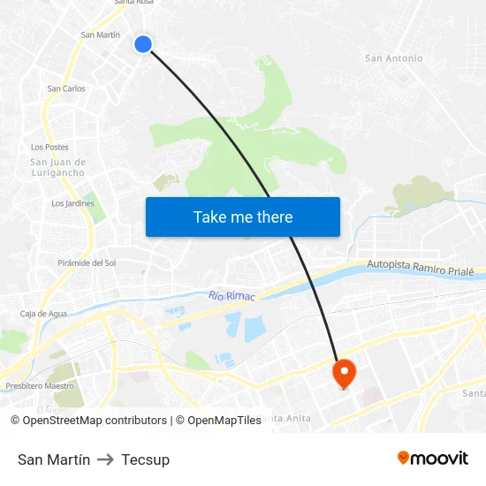 San Martín to Tecsup map