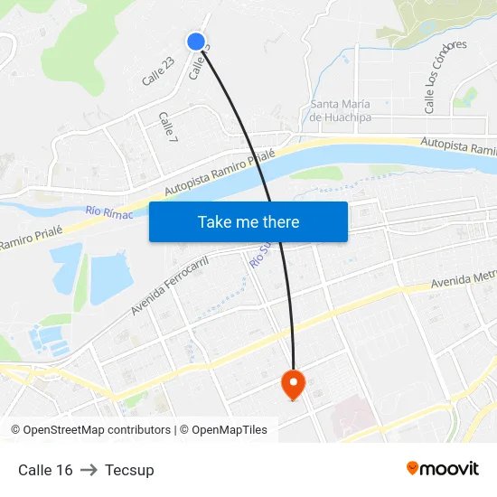 Calle 16 to Tecsup map