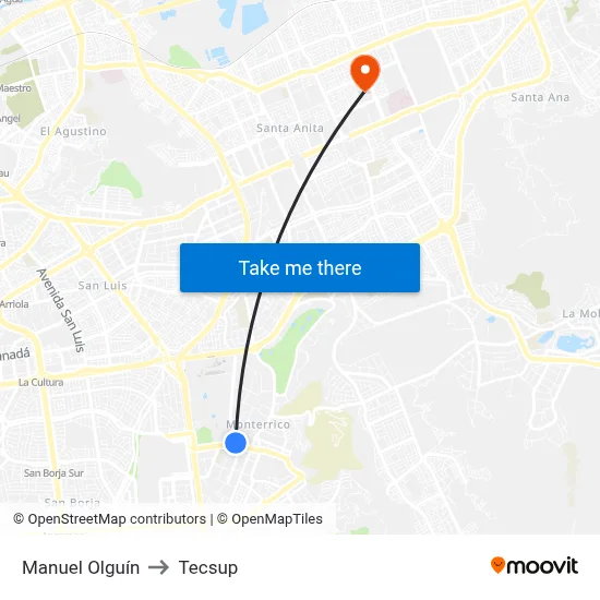 Manuel Olguín to Tecsup map