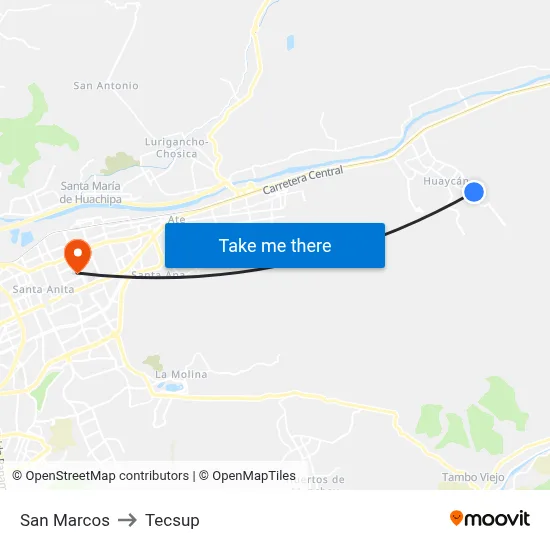 San Marcos to Tecsup map