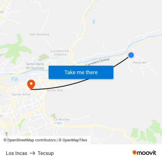 Los Incas to Tecsup map