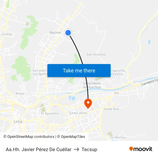 Aa.Hh. Javier Pérez De Cuéllar to Tecsup map