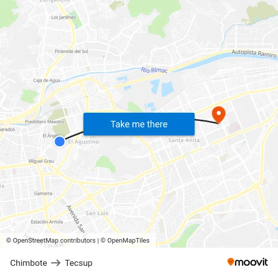 Chimbote to Tecsup map