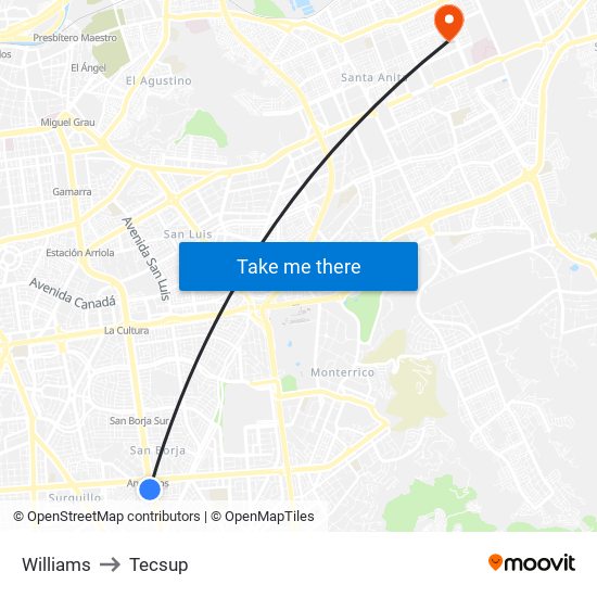 Williams to Tecsup map