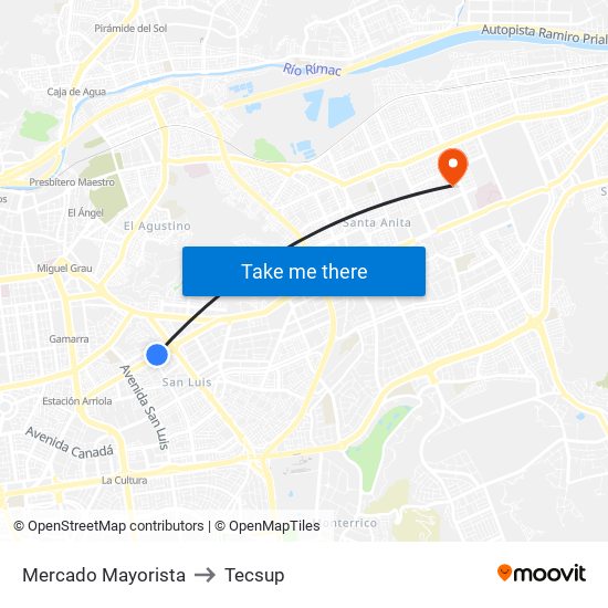 Mercado Mayorista to Tecsup map