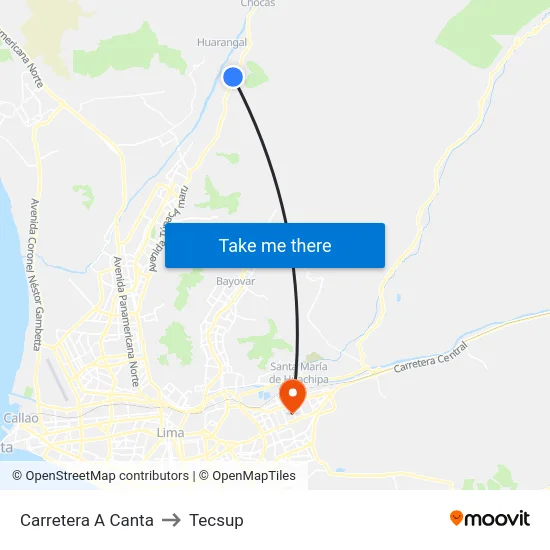 Carretera A Canta to Tecsup map