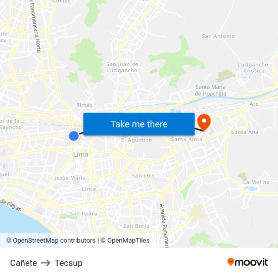 Cañete to Tecsup map