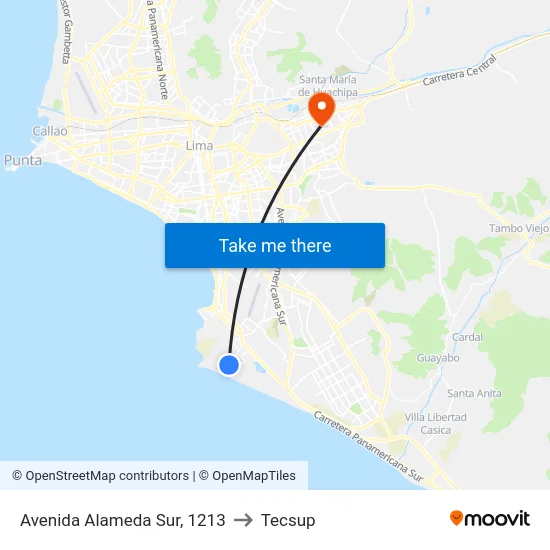 Avenida Alameda Sur, 1213 to Tecsup map