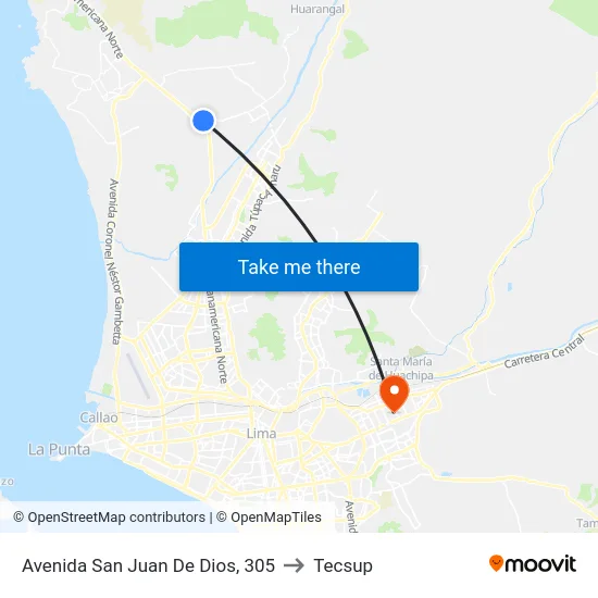Avenida San Juan De Dios, 305 to Tecsup map
