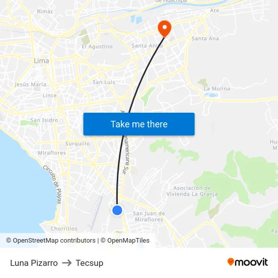 Luna Pizarro to Tecsup map