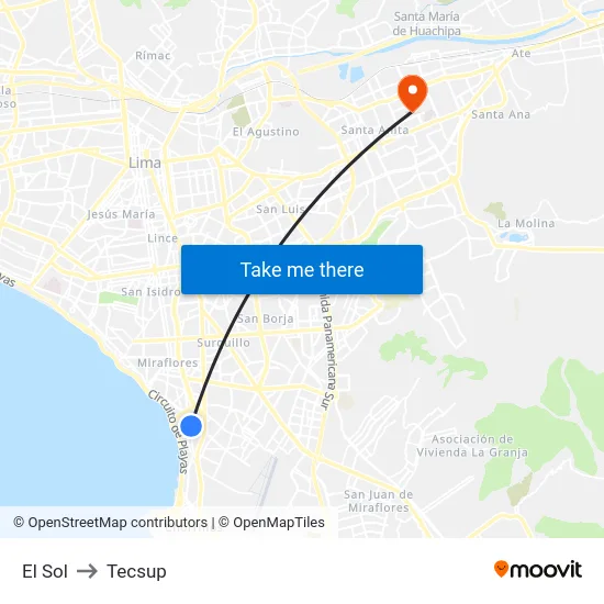 El Sol to Tecsup map