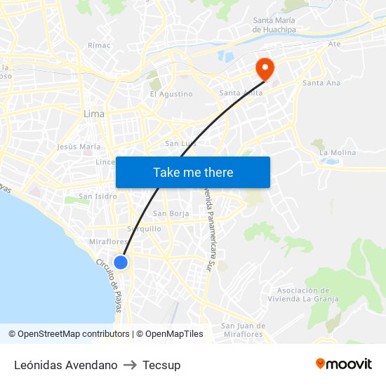 Leónidas Avendano to Tecsup map