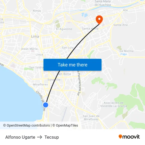 Alfonso Ugarte to Tecsup map