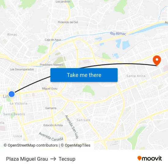 Plaza Miguel Grau to Tecsup map