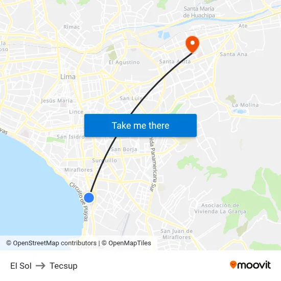 El Sol to Tecsup map