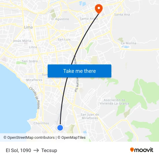 El Sol, 1090 to Tecsup map