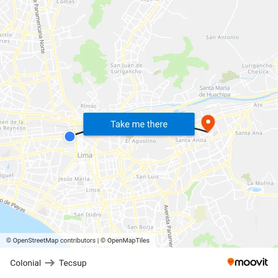 Colonial to Tecsup map