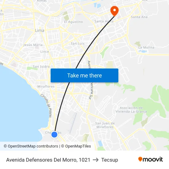 Avenida Defensores Del Morro, 1021 to Tecsup map