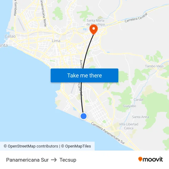 Panamericana Sur to Tecsup map
