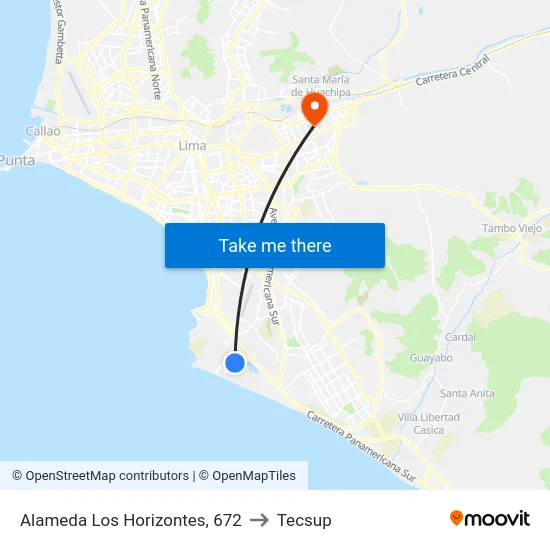 Alameda Los Horizontes, 672 to Tecsup map