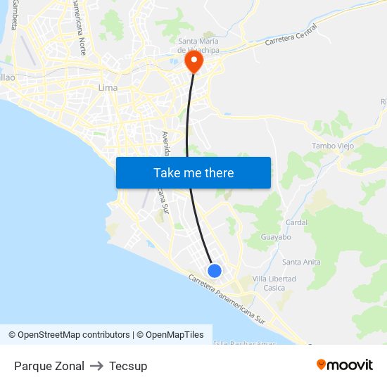 Parque Zonal to Tecsup map