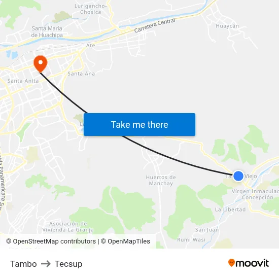 Tambo to Tecsup map