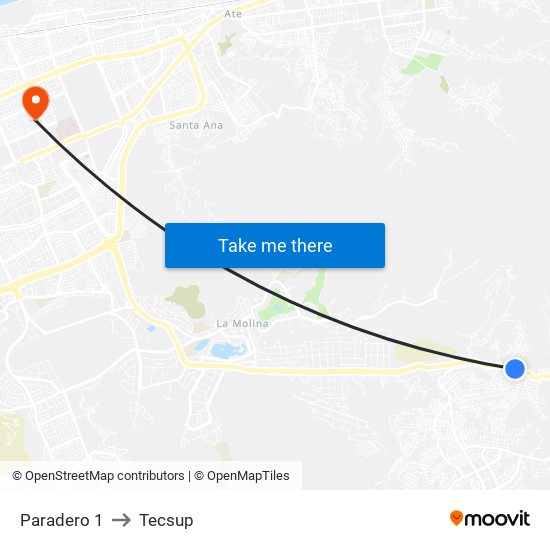 Paradero 1 to Tecsup map