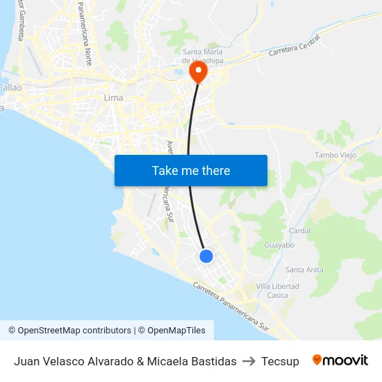 Juan Velasco Alvarado & Micaela Bastidas to Tecsup map