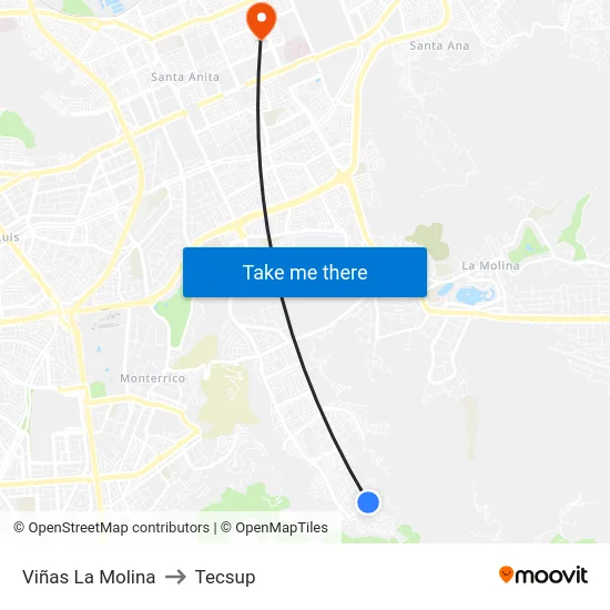 Viñas La Molina to Tecsup map