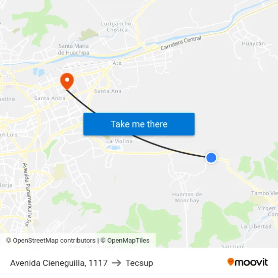 Avenida Cieneguilla, 1117 to Tecsup map