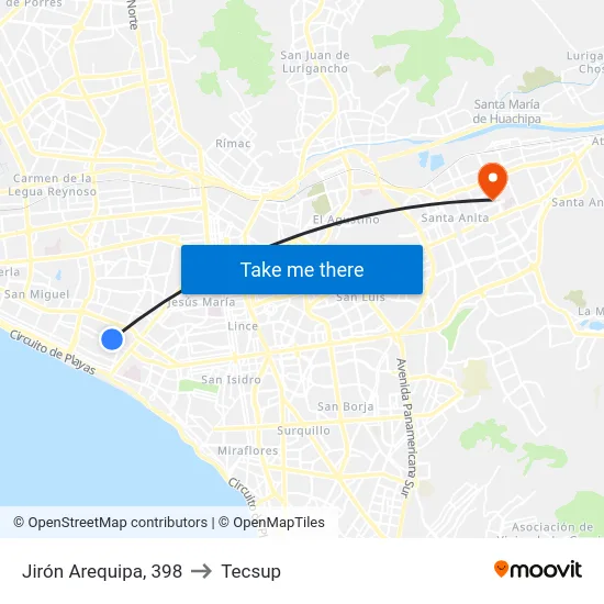 Jirón Arequipa, 398 to Tecsup map